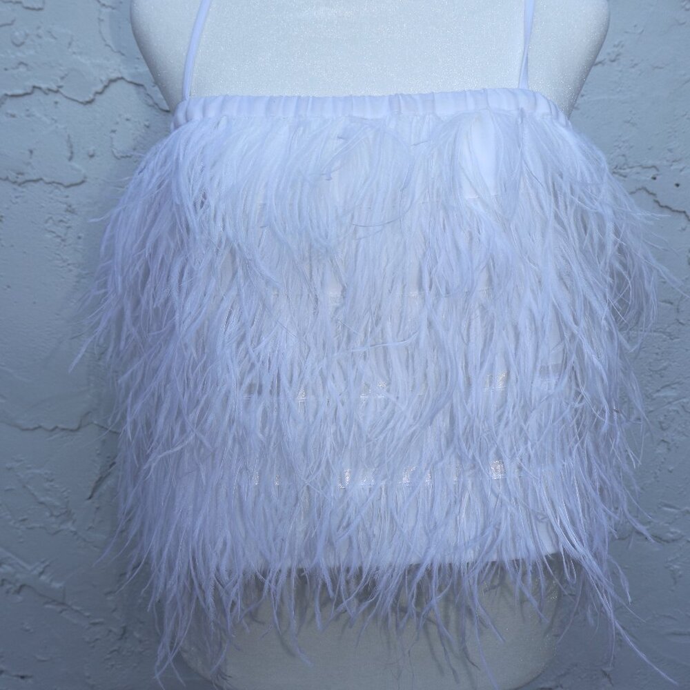 Gianni Bini White Ostrich Feather Top